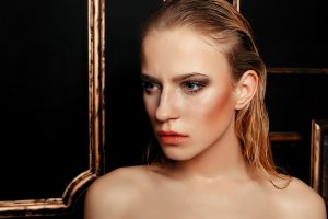 Beauty fashion model girl natural makeup wet hair
